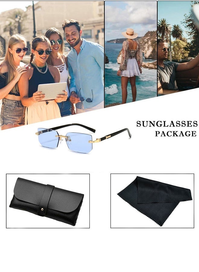 New Rimless Fashion Trend Sunglasses with Glasses Case and Cleaning Cloth UV Protection Unisex Style for Beach Trips Daily Commutes Outdoor Sports Travel Adventures Festive Gatherings Casual Outings,Transparent Blue - Image 5